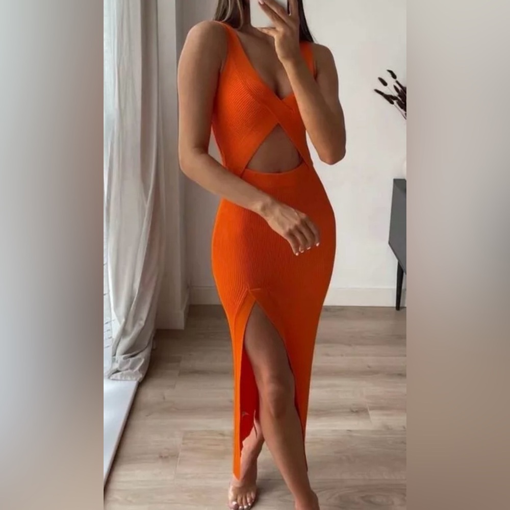 ZARA Cut Out Knit Dress Limited Edition Orange small